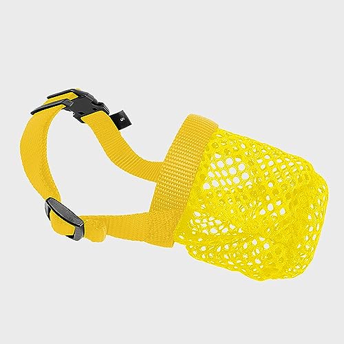 Hundemündung,Maulkorb für Hunde,mittelgroß,um Beißen,Kauen und Fressen zu verhindern,atmungsaktives und strapazierfähiges Netzgewebe,Nylon,mit verstellbarem Halsband und Kissen,M,Yellow von BPILOT