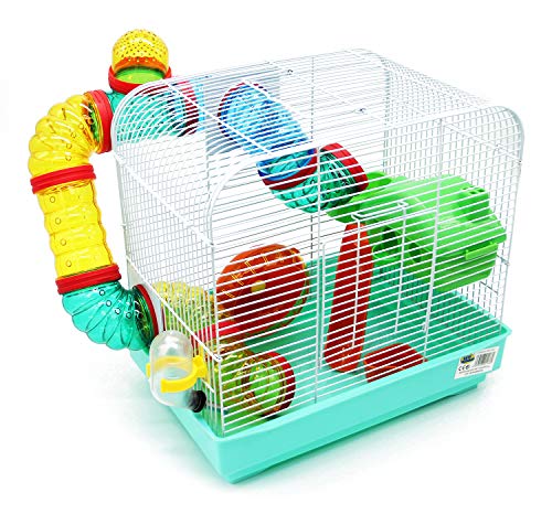 BPS BPS-1176 Käfig für Hamster, Größe XL, mit Futterwanne, Rad und Tunnel, besondere Farbe, zufällige Farbauswahl, 33 x 23,5 x 33 cm von BPS BUENA PET SHOP