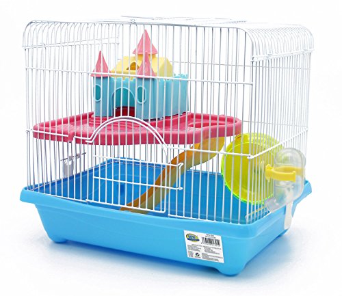 BPS® Hamster-Käfig BPS-1341 mit Leiter, Tränke, Laufrad und Haus, hochwertig, mehrfarbig, in Bonbonfarben, zufällige Farbauswahl, Größe XL: 35 x 26 x 31 cm von BPS BUENA PET SHOP