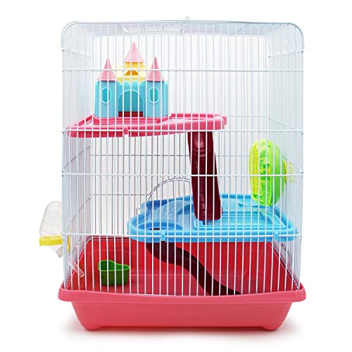 BPS® Hamsterkäfig, Hamstervilla mit Rad, Tunnel und Haus, 28 x 21 x 31 cm, Farbe wird nach Zufallsprinzip versandt von BPS BUENA PET SHOP