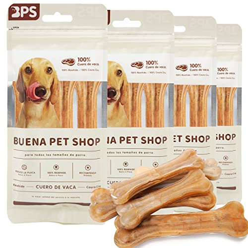 12x Gepresster Knochen für Hunde Rinderzähne Stärkungsstab Dental Hundesnack 11,5 cm (3 Stück x 4) von BPS BUENA PET SHOP