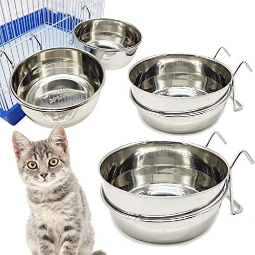 BPS-11131 BPS-11131 x 2 x Futternapf aus Edelstahl mit Haken, 4 Größen, hängende Futterschale für Vögel, Papageien, Tiere, kleine Hunde (für Katzen) von BPS BUENA PET SHOP