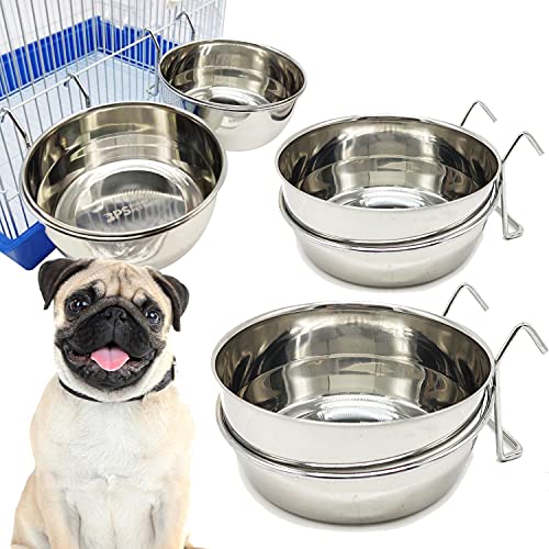 2 x Futternapf für Hundekäfig, Edelstahl, mit Haken, Futterbehälter, 4 Größen, Anhänger für Vogel, Papagei, kleiner Hund, BPS-11132 x 2 von BPS BUENA PET SHOP