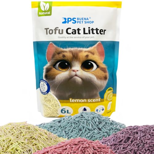BPS BPS-15455 Katzenstreu von Tofu für Katzen, staubfrei, leicht zu verklumpen, kontrolliert Gerüche und wird in die Toilette geworfen (1 Stück, Lemon) von BPS BUENA PET SHOP