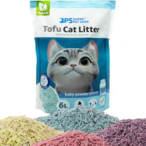 BPS BPS-15456 Katzenstreu von Tofu für Katzen, staubfrei, leicht zu verklumpen, kontrolliert Gerüche und wird in die Toilette geworfen (1 Stück, Baby Powder) von BPS BUENA PET SHOP