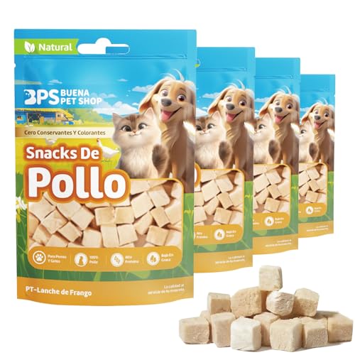 BPS BPS-5229 Natürliche Hühnersnacks für Hunde und Katzen, 100 % reines Fleisch, gefriergetrocknet, proteinreich, fettarm, ohne Zusatzstoffe, gesunde Snacks für Haustiere (4 Stück, Huhn), BPS-5229 x 4 von BPS BUENA PET SHOP