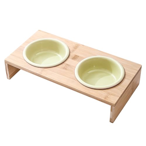 BPS Doppelnapf für Haustiere, für Katzen, Hunde, mit Holzsockel und herausnehmbaren Keramikschalen, rutschfest, robust für Hunde und Katzen (L) von BPS BUENA PET SHOP