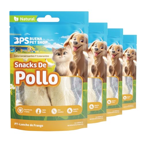 BPS Natürliche Snacks für Hunde und Katzen, 100 % reines Fleisch, gefriergetrocknet, reich an Protein, fettarm, ohne Zusatzstoffe, gesunde Snacks für Haustiere (4 Stück, Hähnchenstreifen), BPS-5228 x von BPS BUENA PET SHOP