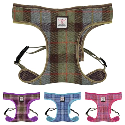 Harris Tweed Hundegeschirr, echte schottische Wolle, verstellbares und atmungsaktives Tartan-Geschirr, stilvolles und leichtes Haustierzubehör für kleine, mittelgroße und große Hunde von BRAW CLANS TARTANS