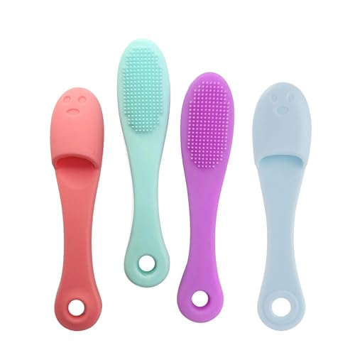 4 Stück Katzenkinnbürsten, Silikonbürste, Katzenreiniger, Finger-Silikon-Zahnbürste, Pflegebürste, für Haustiere, zum Entfernen von losem Haar, Kinn, Akne, Mitesser, Peeling oder Massage (Rosa, Grün, von BRDTKUGV