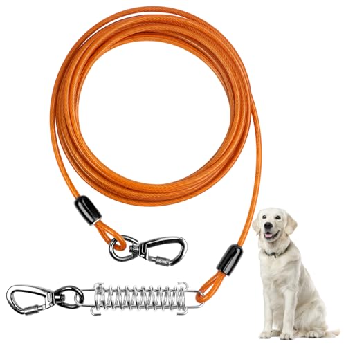 BREANIFULL 6 m lange verbesserte Hundeleine mit Feder, 362,9 kg Bruchfestigkeit, Stahldraht, Hundekabel mit absorbierender Feder, kein Verheddern, Hundeleinen für Hof, Outdoor, Camping BREANIFULL 6 m lange verbesserte Hundeleine mit Feder, 362,9 kg Bruchfestigkeit, Stahldraht, Hundekabel mit absorbierender Feder, kein Verheddern, Hundeleinen für Hof, Outdoor, Camping von BREANIFULL