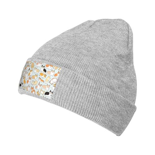 BREAUX Corgi Strickmütze mit Hunde-Aufdruck, warmes und modisches Accessoire, passend für Outdoor-Aktivitäten von BREAUX