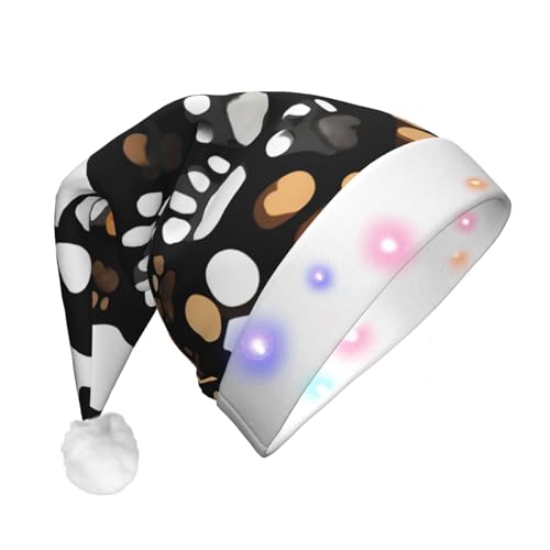 BREAUX Flanell Weihnachtsmütze mit Hundepfotenabdruck, Unisex, Weihnachtsmannmütze mit LED-Lichtern, Plüschmütze BREAUX Flanell Weihnachtsmütze mit Hundepfotenabdruck, Unisex, Weihnachtsmannmütze mit LED-Lichtern, Plüschmütze von BREAUX