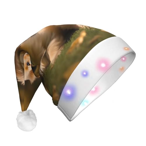 BREAUX Golden Retriever Hunde Welpen Haustiere Druck Flanell Weihnachtsmannmützen Unisex Weihnachten Nikolausmütze mit LED-Lichtern Plüschmütze BREAUX Golden Retriever Hunde Welpen Haustiere Druck Flanell Weihnachtsmannmützen Unisex Weihnachten Nikolausmütze mit LED-Lichtern Plüschmütze von BREAUX