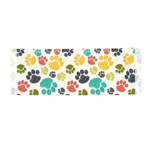 BREAUX Schal mit Fransenmuster, weicher und warmer Kaschmir-Schal, ideales Geschenk für Mode-Accessoires, niedliche, bunte Hundepfoten, Einheitsgröße von BREAUX