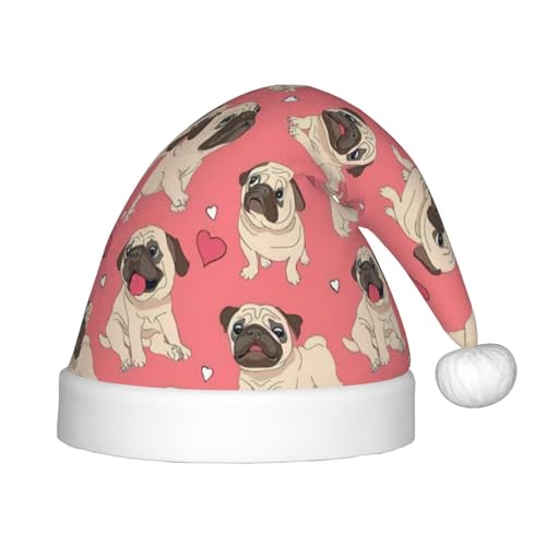 BREAUX Weihnachtsmütze mit lustigem Cartoon-Motiv Mops, Welpe, Hund, Weihnachtsmütze, Weihnachts-, Neujahrs-, Festtagsparty-Zubehör BREAUX Weihnachtsmütze mit lustigem Cartoon-Motiv Mops, Welpe, Hund, Weihnachtsmütze, Weihnachts-, Neujahrs-, Festtagsparty-Zubehör von BREAUX