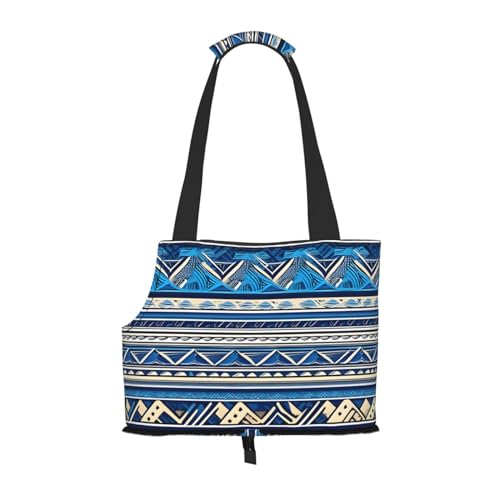 Blaue polynesische Maori-Stammes-Druck-Haustier-Umhängetasche, faltbare Haustiertasche (34 x 15 x 26 cm) von BREAUX