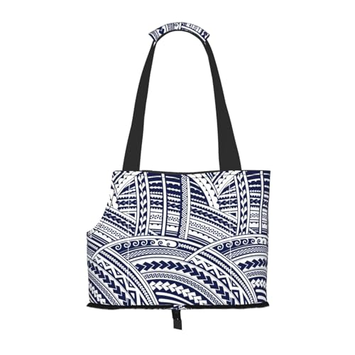Blaue polynesische Maori-Stammesmuster-Druck-Haustier-Umhängetasche, faltbare Haustiertasche (34 x 15 x 26 cm) von BREAUX