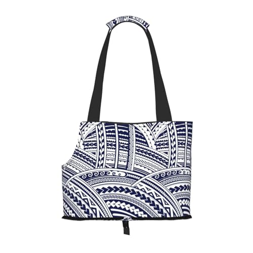 Blaue polynesische Maori-Stammesmuster-Druck-Haustier-Umhängetasche, faltbare Haustiertasche (34 x 15 x 26 cm) von BREAUX