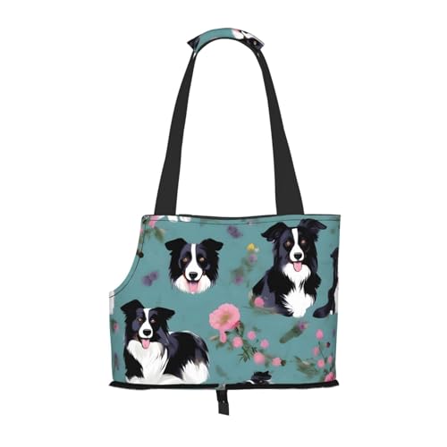 Border Collie Florals Print Pet Portable Shoulder Bag, Foldable Pet Bag (34 x 6.1 X 10.2 cm) Inches. von BREAUX