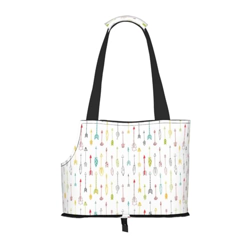 Bunte handgezeichnete Kunst mit Boho-Stil Pfeilen Druck Haustier tragbare Schultertasche faltbare Haustiertasche (34 x 15 x 26 cm) von BREAUX