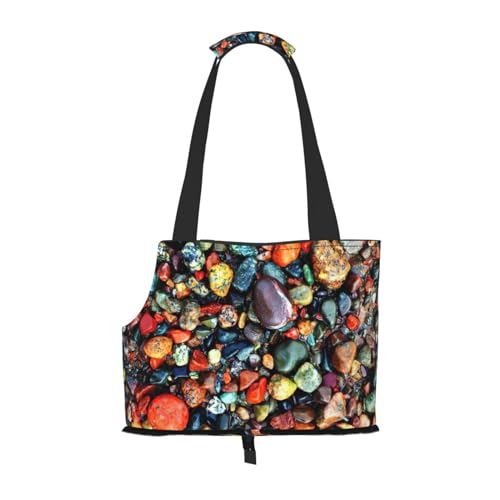 Color Stones Hippie-Druck, tragbare Umhängetasche, faltbare Haustiertasche (34 x 15 x 26 cm) von BREAUX