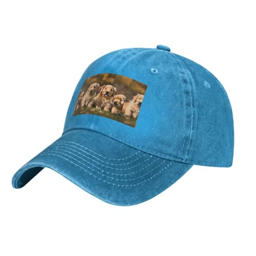 Golden Retriever Cowboy-Baseballkappe für Hunde, Welpen, Haustiere, modischer Druck, verstellbare Baseballkappe, Erwachsene, lässige Kappe, gewaschene Cowboy-Mütze, blau, Einheitsgröße von BREAUX