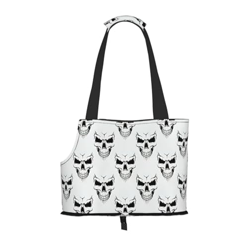 Halloween-Thema, monochromes Skelettkopf-Druck, tragbare Umhängetasche, faltbare Haustiertasche (34 x 15 x 26 cm) von BREAUX
