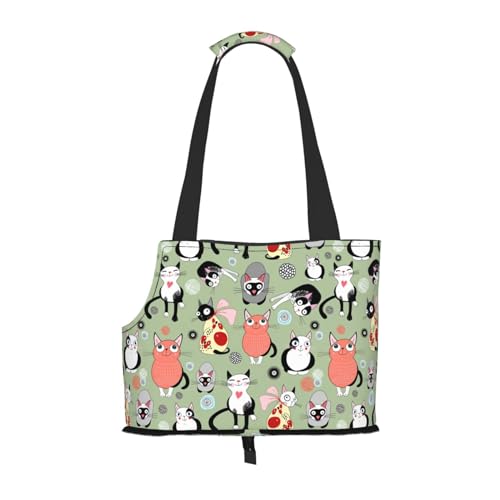 Lovely Cartoon Cats Print Pet Portable Foldable Shoulder Bag, Small and Medium Size Cat and Dog Portable Backpack von BREAUX