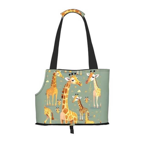 Niedliche wilde Cartoon-Giraffen-Druck, tragbare faltbare Umhängetasche, kleine und mittelgroße Katze und Hund, tragbarer Rucksack von BREAUX