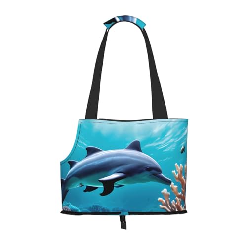 Schöne Unterwasserwelt Delfine Korallendruck Haustier tragbare Umhängetasche faltbare Haustiertasche (34 x 15 x 26 cm) von BREAUX
