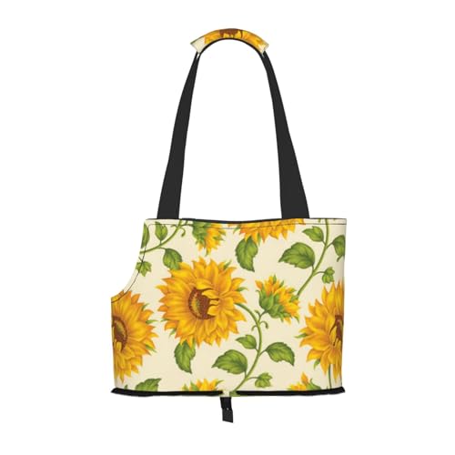 Schöne gelbe Sonnenblumen-Druck-Haustier-Umhängetasche, faltbare Haustiertasche (34 x 15 x 26 cm). von BREAUX