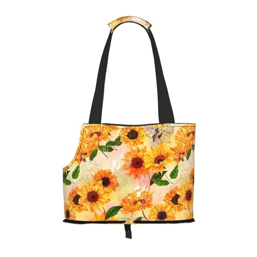 Schöne tragbare Schultertasche mit Sonnenblumen-Druck, faltbare Haustiertasche (34 x 15 x 26 cm). von BREAUX