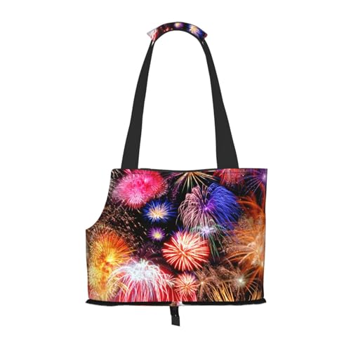 Schöne tragbare Umhängetasche mit Feuerwerk-Druck, faltbare Haustiertasche (34 x 15 x 26 cm). von BREAUX