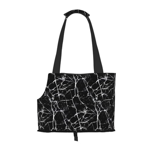 Schwarze Marmor-Druck-Haustier-Umhängetasche, faltbare Haustiertasche (34 x 15 x 26 cm). von BREAUX