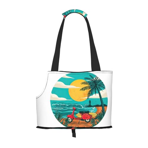 Sunset Beach Palm Tree Print Pet Portable Foldable Shoulder Bag Small and Medium Size Cat and Dog Portable Backpack von BREAUX
