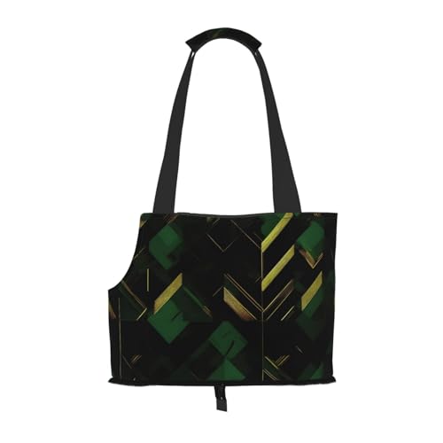 Tragbare, faltbare Haustiertasche mit geometrischem Druck, 34 x 15 x 26 cm, Schwarz / Grün / Gold von BREAUX