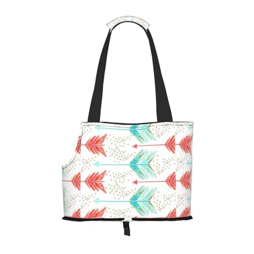 Tragbare Schultertasche für Haustiere, Koralle und Blaugrün, Pfeilmuster, faltbar, 34 x 15 x 26 cm. von BREAUX