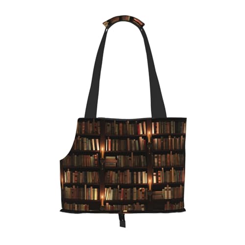 Tragbare Schultertasche für Haustiere, Motiv: Bücherzimmer, Bibliothek, 34 x 15 x 26 cm. von BREAUX