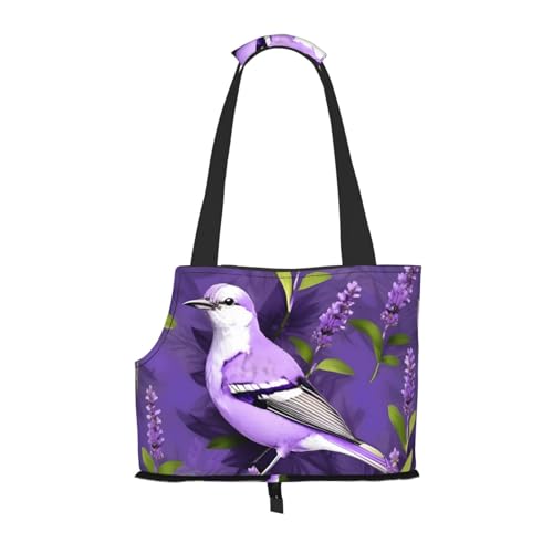 Tragbare Schultertasche für Haustiere, Vogel in Lavendel, Blumendruck, faltbar, 34 x 15 x 26 cm. von BREAUX