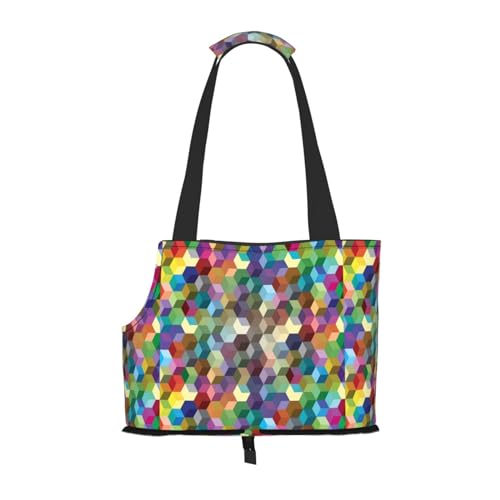 Tragbare Schultertasche für Haustiere, abstrakte Farbwürfel, violett, faltbar, 34 x 15 x 26 cm. von BREAUX