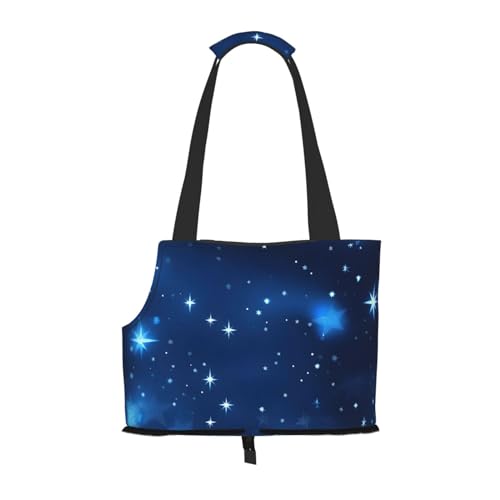 Tragbare Schultertasche für Haustiere, blau, leuchtende Sterne, 34 x 15 x 26 cm. von BREAUX