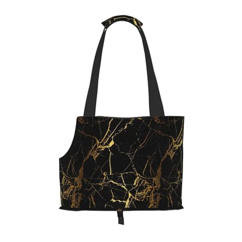 Tragbare Schultertasche für Haustiere, schwarz, goldfarben, Marmor-Druck, faltbar, 34 x 15 x 26 cm. von BREAUX