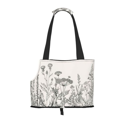 Tragbare Schultertasche mit Blumenkräutern, botanischer Gravur, faltbar, 34 x 15 x 26 cm. von BREAUX