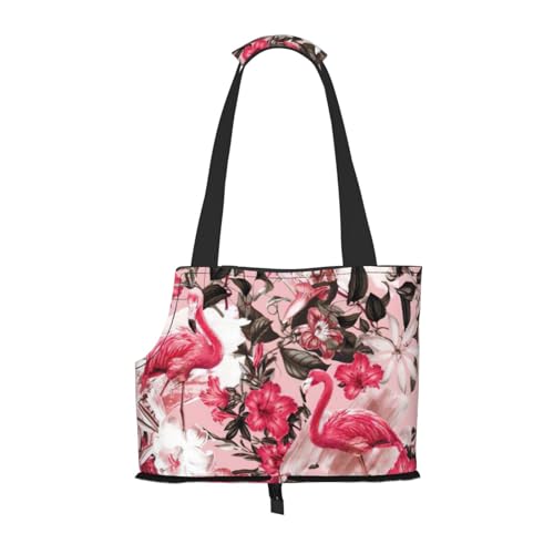Tragbare Schultertasche mit Flamingo-Blumendruck, faltbare Haustiertasche (34 x 15 x 26 cm). von BREAUX