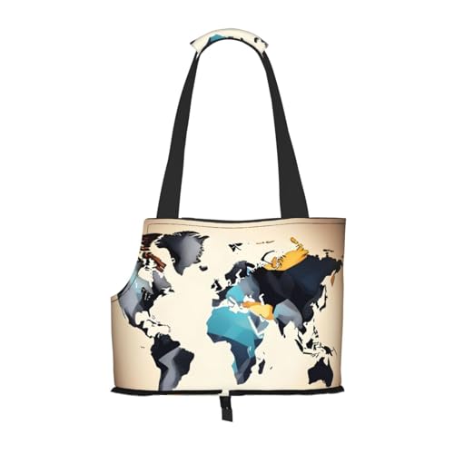 Tragbare Schultertasche mit abstraktem Weltkartendruck, faltbare Haustiertasche (34 x 15 x 26 cm). von BREAUX