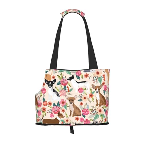 Tragbare Umhängetasche für Haustiere, Motiv: Rinder, Hund, Blumendruck, faltbar, 34 x 15 x 26 cm. von BREAUX