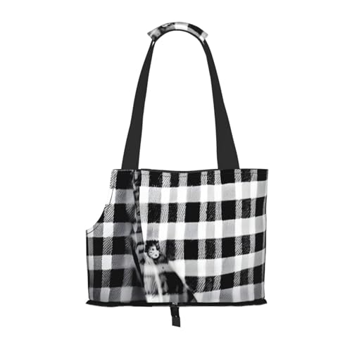 Tragbare Umhängetasche für Haustiere, Schwarz und Weiß, kariert, faltbar, 34 x 15 x 26 cm. Tragbare Umhängetasche für Haustiere, Schwarz und Weiß, kariert, faltbar, 34 x 15 x 26 cm. von BREAUX