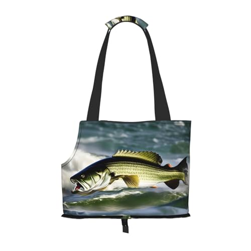 Tragbare Umhängetasche für Haustiere, mit Barsch-Angeln, Wellendruck, faltbar, 34 x 15 x 26 cm. von BREAUX