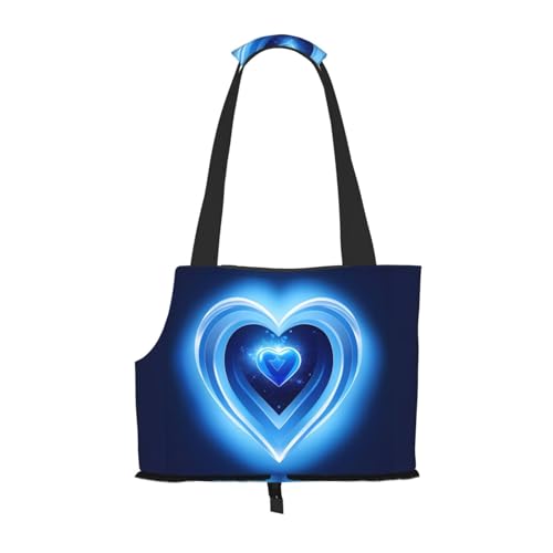 Tragbare Umhängetasche für Haustiere, mit Herzmuster, faltbar, 34 x 15 x 26 cm, Babyblau von BREAUX